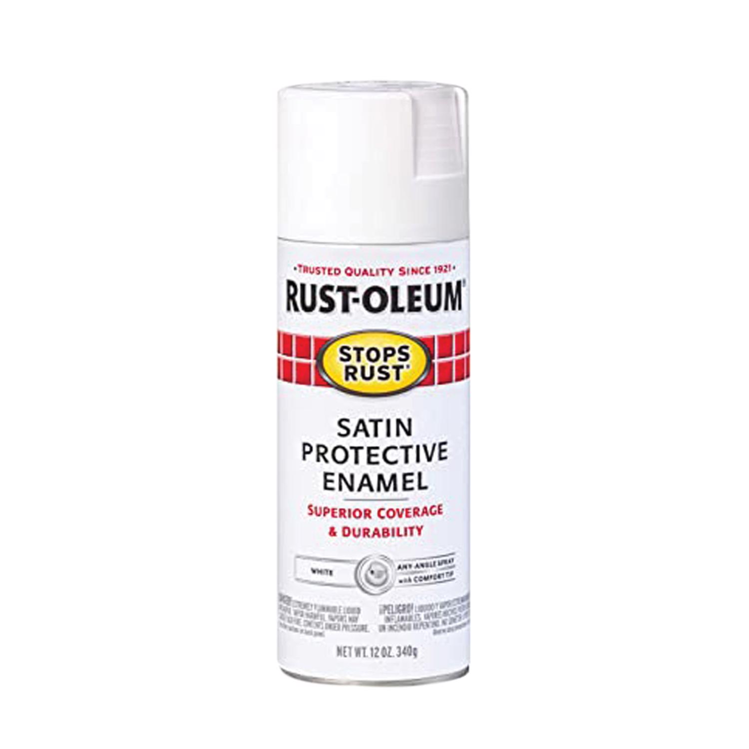 Rust-Oleum Stops Rust Satin White Spray Paint 12 oz - Intensery