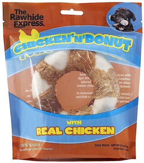 The Rawhide Express Chicken 'n Donut Dog Treat， 4-in - Intensery