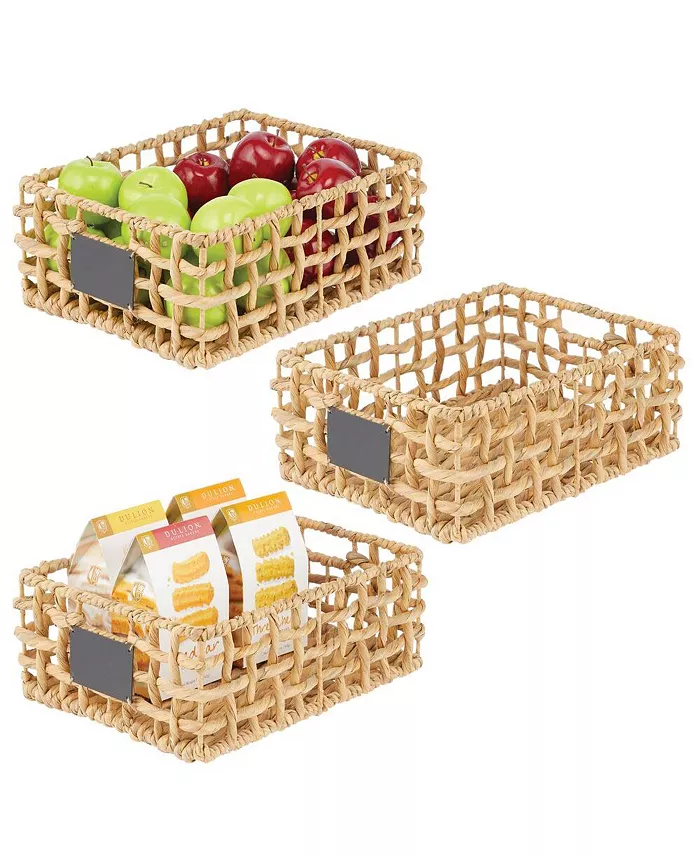 mDesign Water Hyacinth Open Weave Pantry Basket Bin - 3 Pack - Intensery
