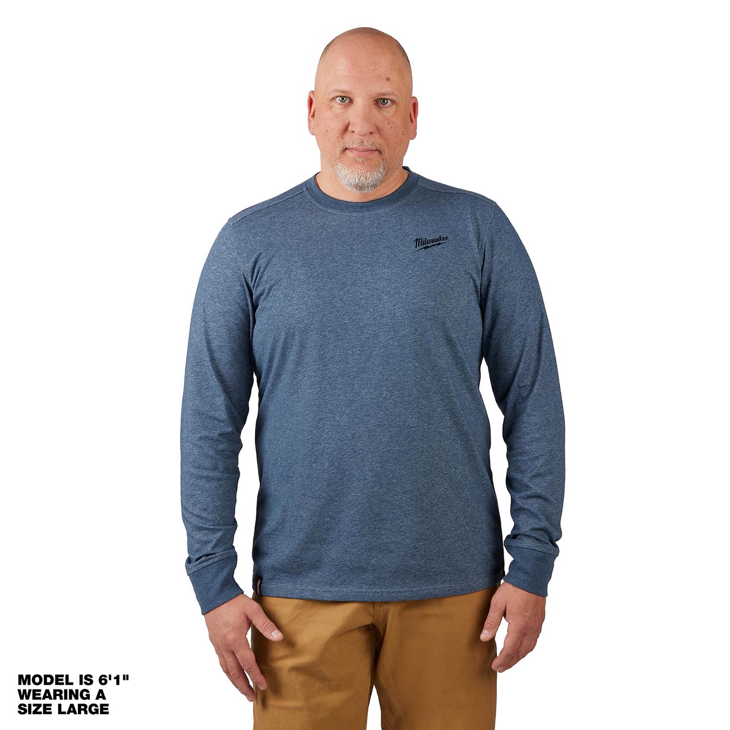 Milwaukee L Long Sleeve Men\u0027s Round Neck Blue Hybrid Work Tee Shirt - Intensery