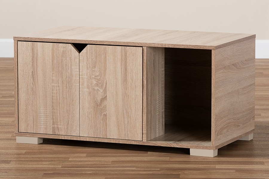 Wholesale Interiors Baxton Studio Jasper Modern and Contemporary Oak Finished 2-Door Wood Cat Litter Box Cover House - SECHC150040WI-Hana Oak-Cat Hous - Intensery