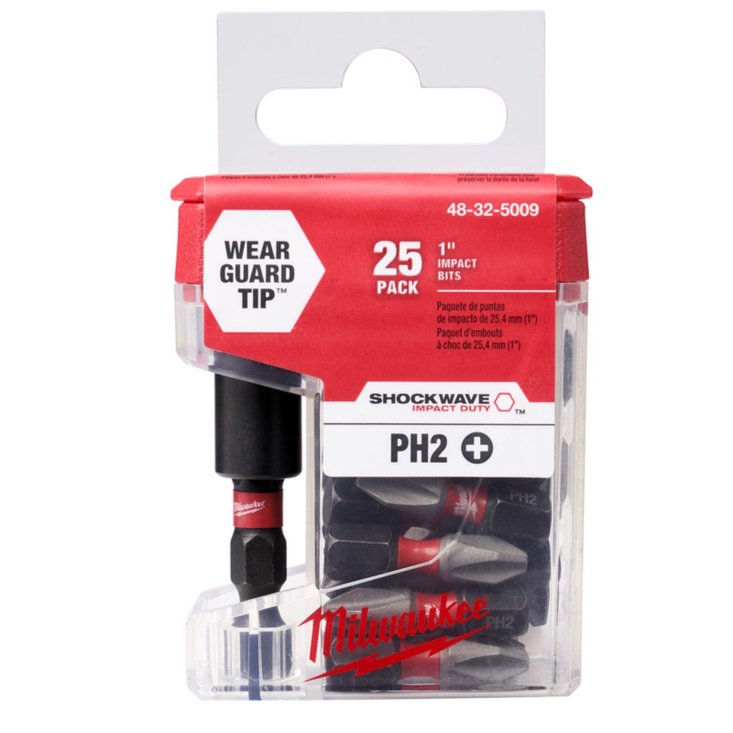 Milwaukee Shockwave Phillips #2 X 1 in. L Impact Insert Bit and Bit Holder Set Steel 26 pc - Intensery