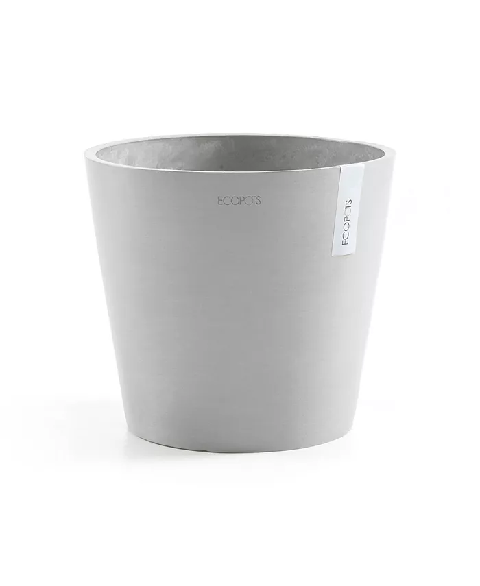 ECOPOTS Amsterdam Round Plastic Flower Pot， White Grey， 16