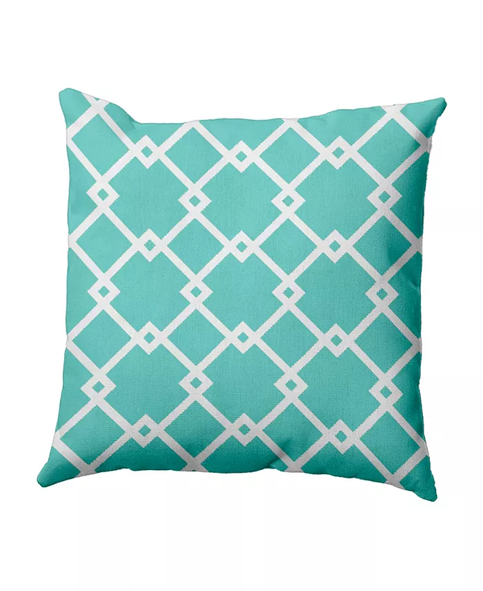 E by Design 16 Inch Aqua Decorative Trellis Print Throw Pillow - Intensery