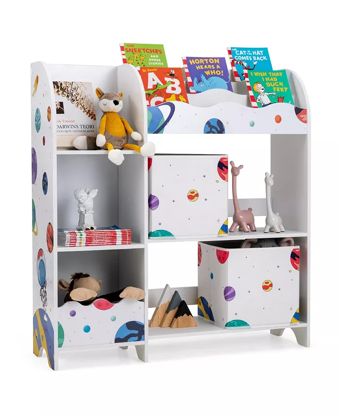 Costway Kids Toy and Book Organizer Children Wooden Storage Cabinet - Intensery