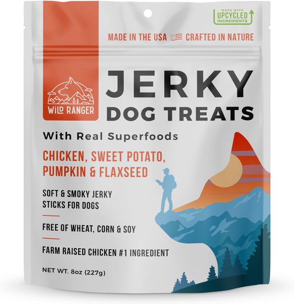 Wild Nature Chicken， Sweet Potato， Pumpkin and Flaxseed With Real Superfoods Jerky Dog Treats， 8-oz bag - Intensery