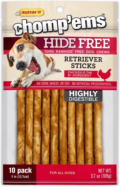 RUFFIN' IT Chomp'Ems Hide-Free Chicken Sticks Dog Treats， 10 count - Intensery