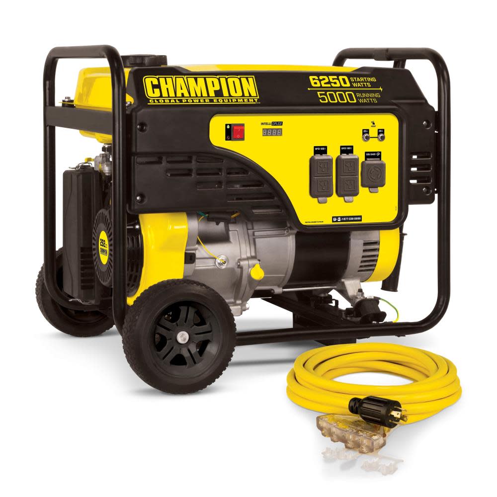 Champion 5000-Watt Portable Generator with Wheel Kit and Extension Cord - Intensery