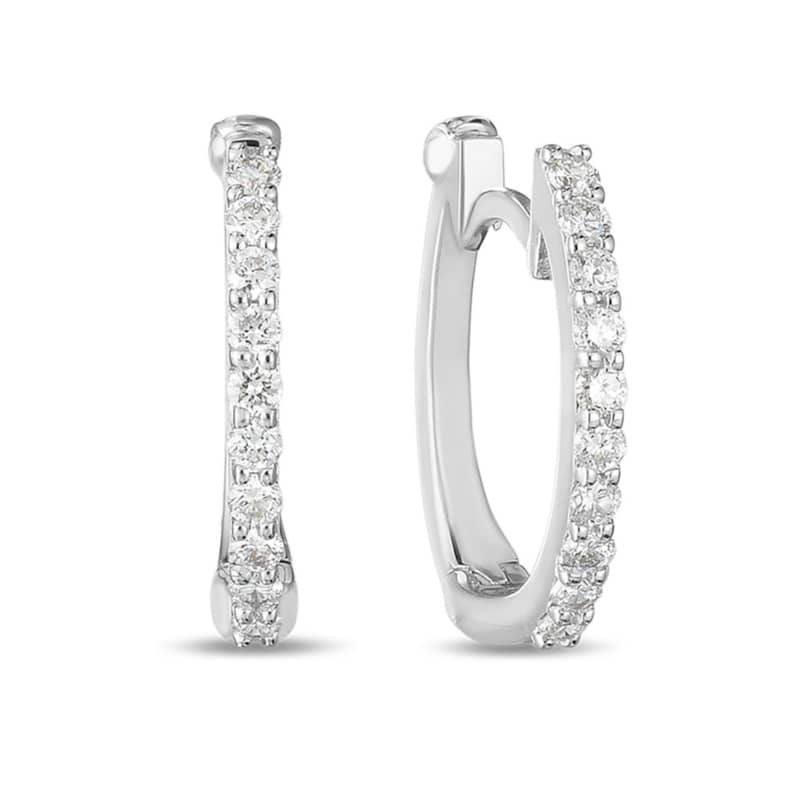 Roberto Coin 18K White Gold Huggie Earrings With Micro Pave Diamonds - Intensery