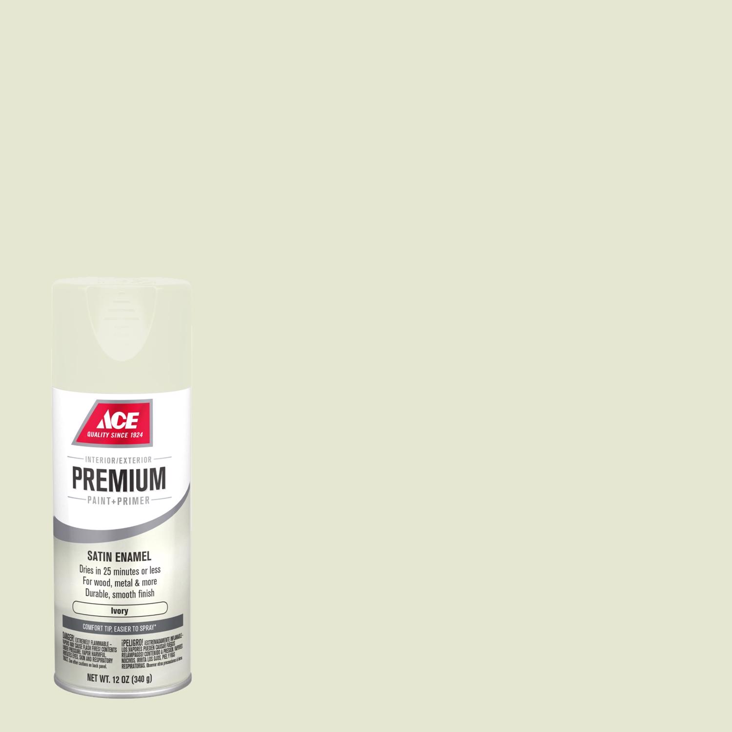 Ace Premium Satin Ivory Paint + Primer Enamel Spray 12 oz - Intensery