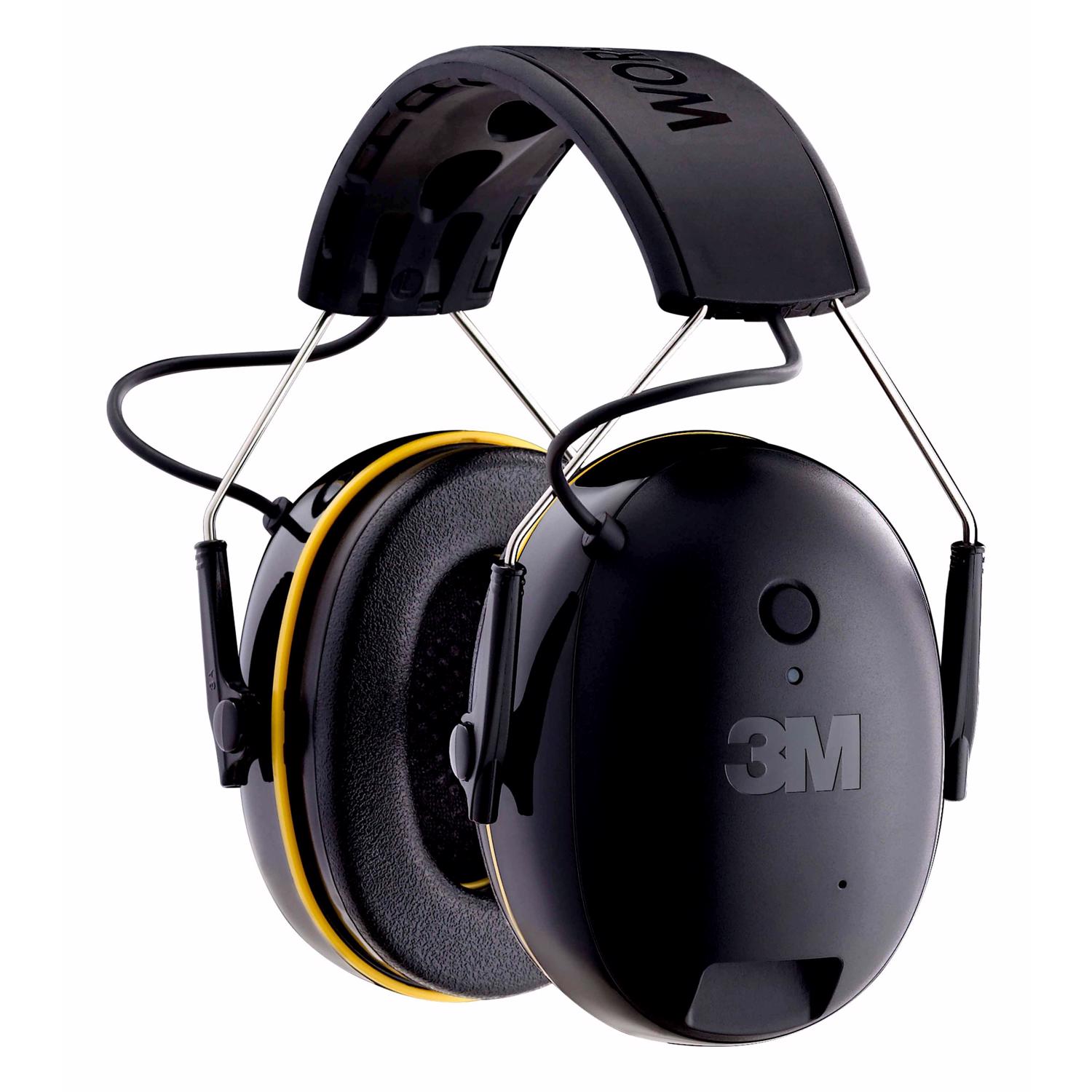3M WorkTunes 24 dB Over-the-Head Hearing Protector Earmuff Black/Yellow 1 pair - Intensery