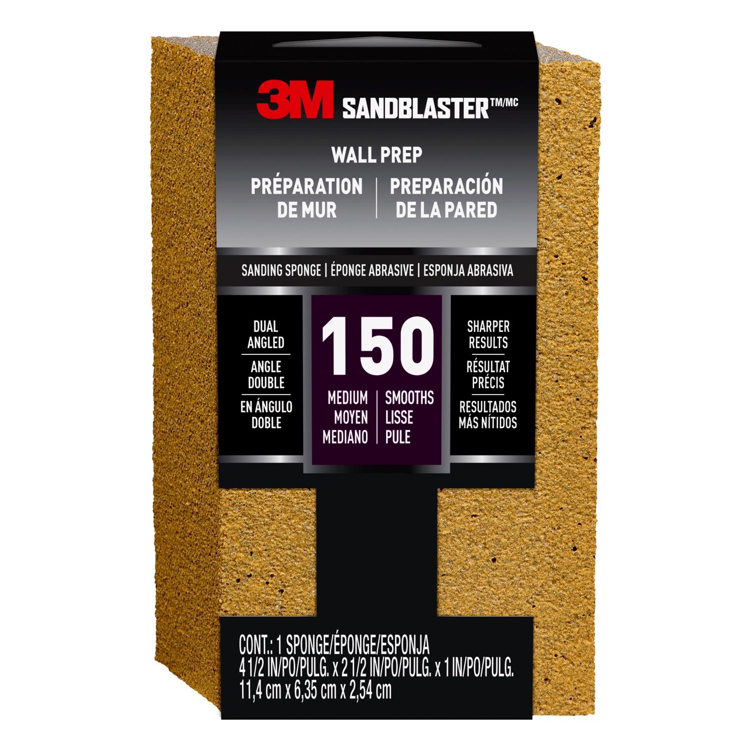 3M Sandblaster 4-1/2 in. L X 2-1/2 in. W X 1 in. 150 Grit Medium Dual Angle Sanding Sponge - Intensery