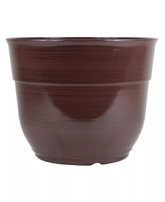 Garden Elements Glazed Brushed Happy Large Plastic Planter Dark Brown 15 Inch - Intensery