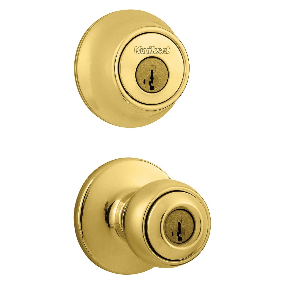 Polished Brass Polo Door Knob and Single Cylinder Deadbolt Set - Intensery