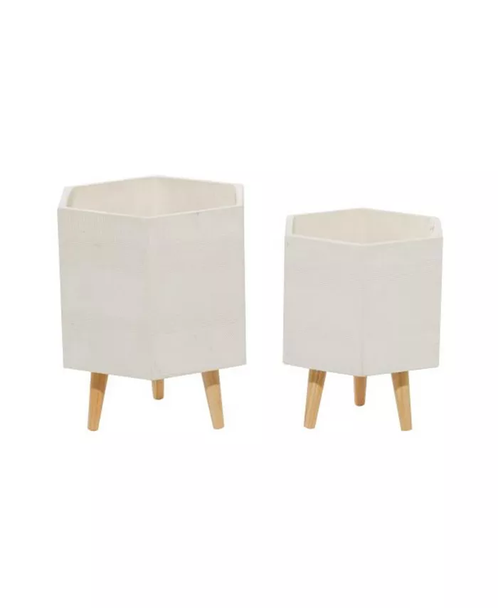 Rosemary Lane Polystone Contemporary Planters， Set of 2 - Intensery