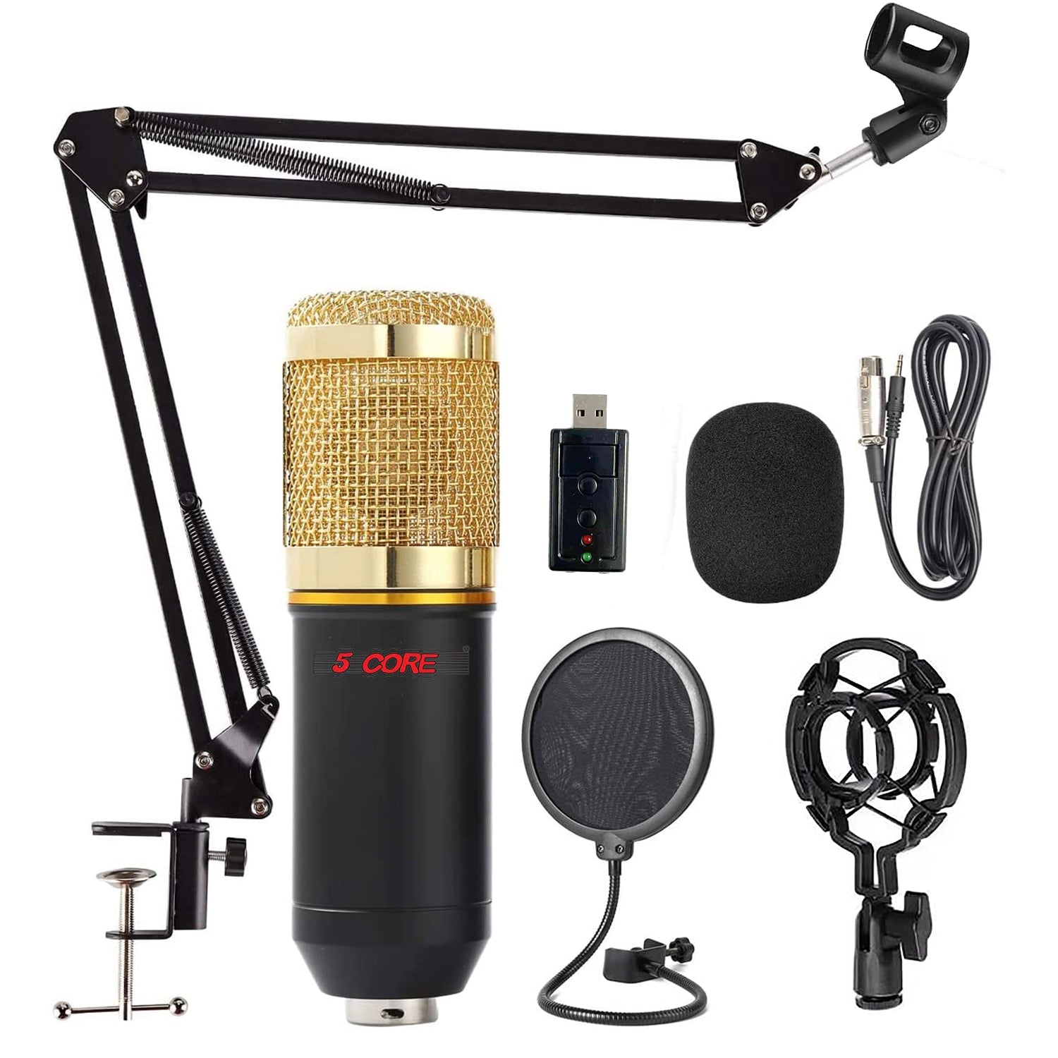 5Core Condenser Microphone Kit w/ Arm Stand Game Chat Audio Recording Computer REC SET - Intensery