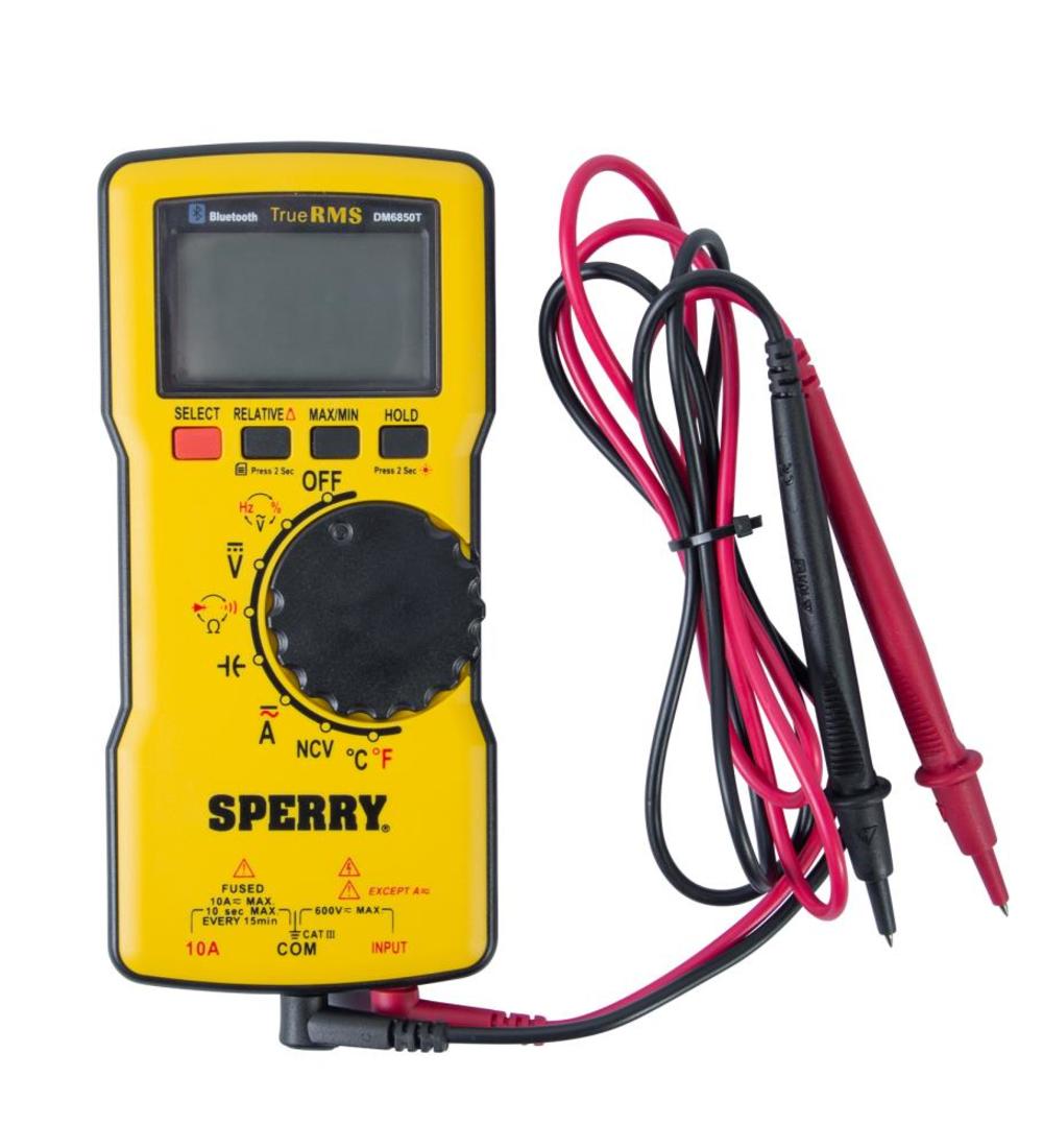 Sperry Instruments DM6850T Digital Multimeter， Thin， TRMS， Bluetooth， Autoranging， 600 V AC/DC， 10A Current， Continuity， Resistance， Capacitance， Freq - Intensery