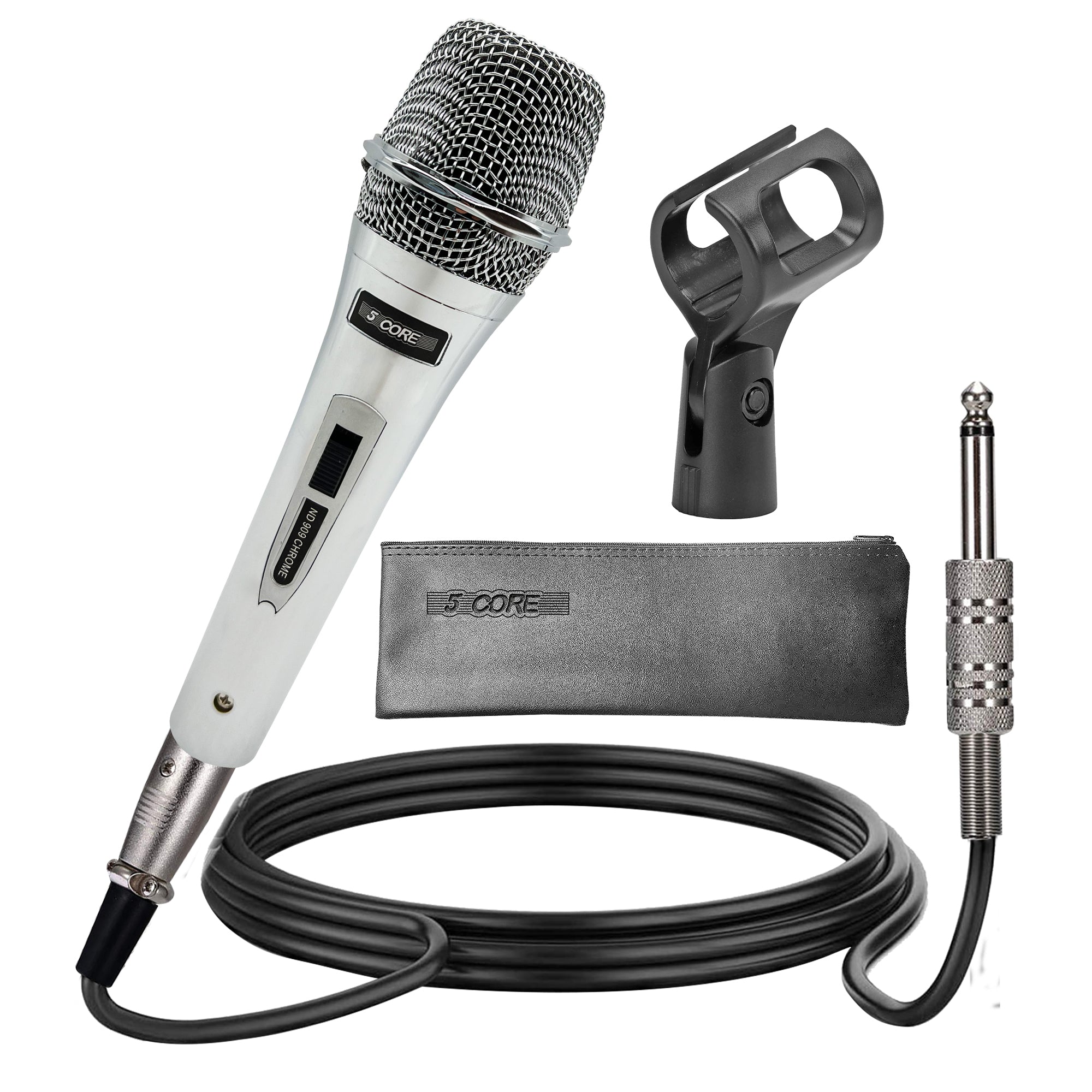 5Core Microphone Pro Neodymium Dynamic Mic XLR Audio Cardiod Karaoke w/ Mic Clip ND 909 CHROME - Intensery