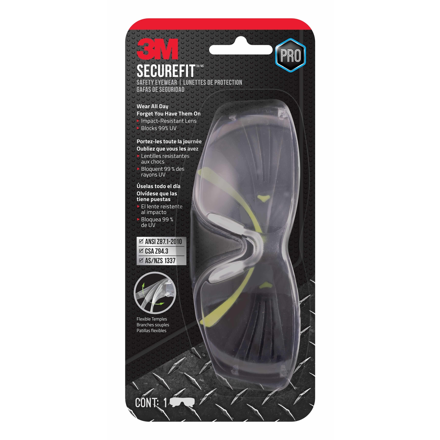 3M SecureFit Anti-Fog Safety Glasses Clear Lens Black/Green Frame 1 pc - Intensery