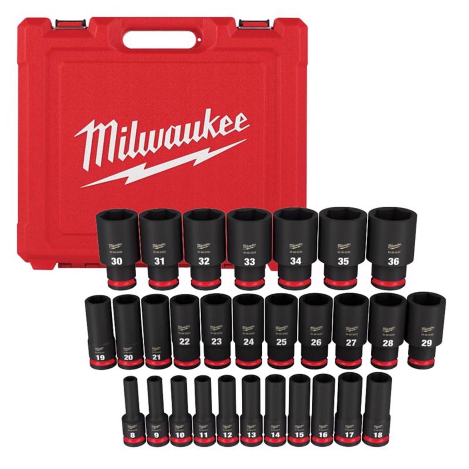 Milwaukee Shockwave 1/2 in. drive Metric 6 Point Deep Socket Set 29 pc - Intensery