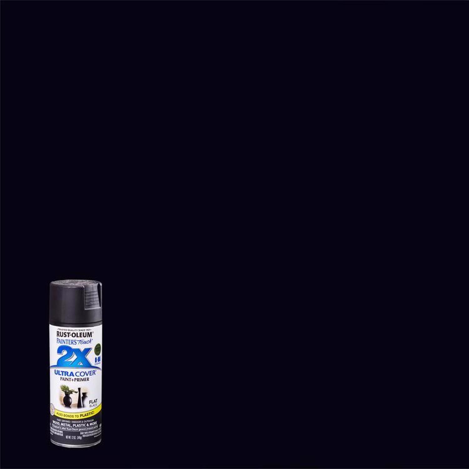 Rust-Oleum Painter\u0027s Touch 2X Ultra Cover Flat Black Paint+Primer Spray Paint 12 oz - Intensery