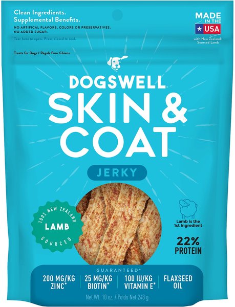 Dogswell Jerky Skin and Coat Lamb Recipe Grain-Free Dog Treats - Intensery