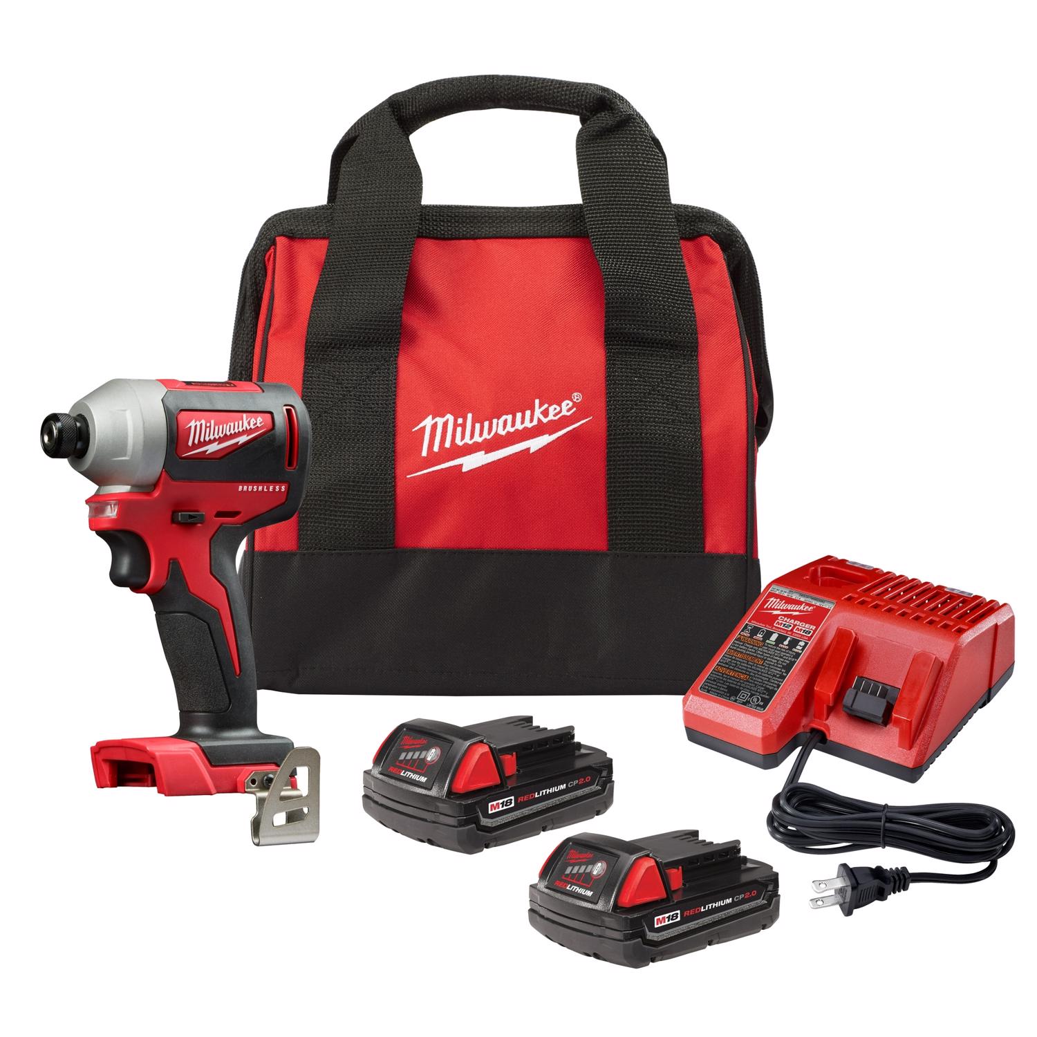 Milwaukee M18 18 V 1/4 in. Cordless Brushless Compact Impact Driver Kit (Battery \u0026 Charger) - Intensery