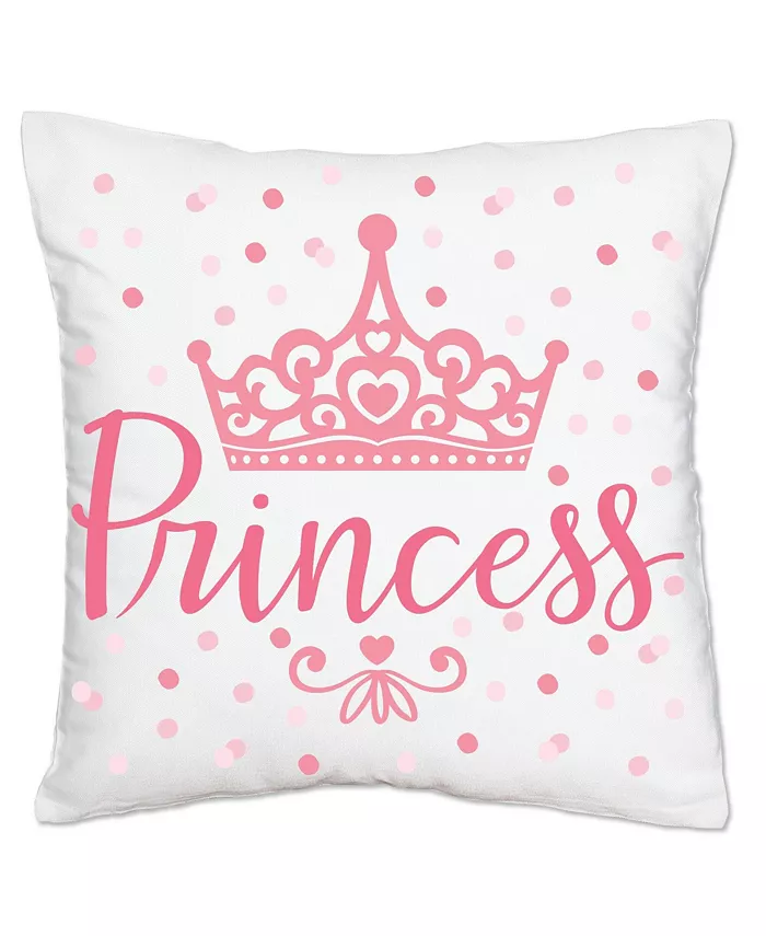Big Dot of Happiness Little Princess Crown - Decorative Cushion Case Throw Pillow Cover - 16 x 16 In - Intensery