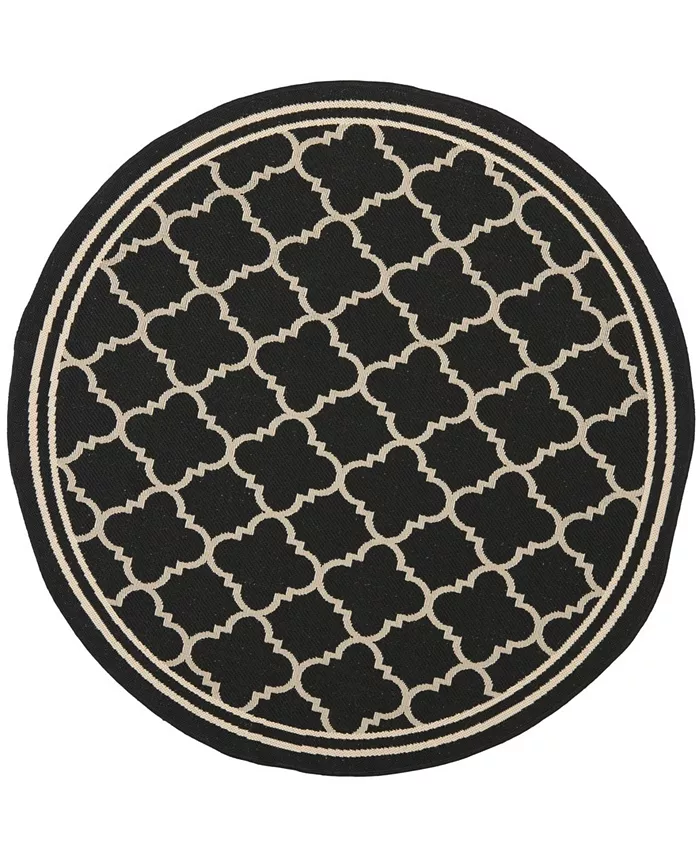 Safavieh Courtyard Black and Beige 4' x 4' Round Outdoor Area Rug - Intensery