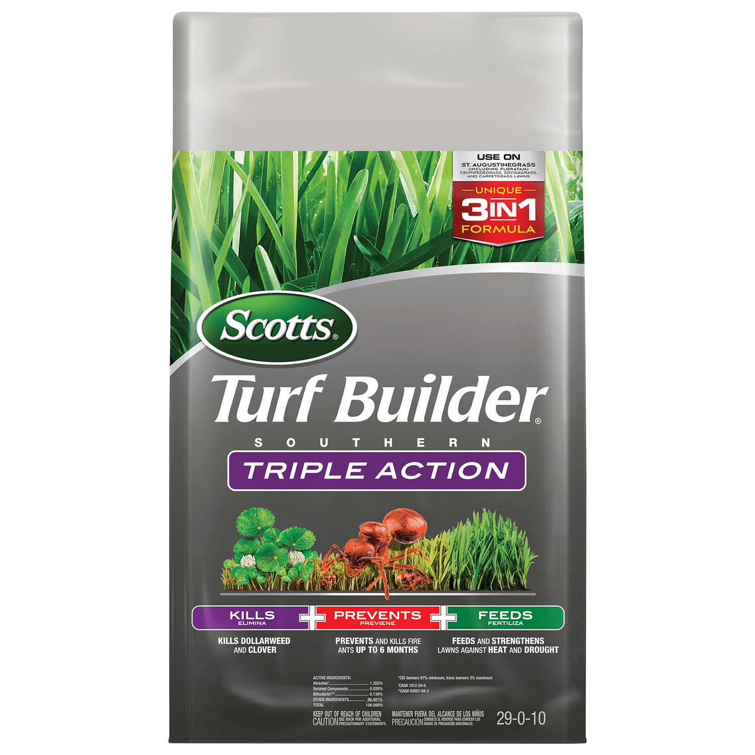 Scotts Turf Builder Southern Triple Action Weed \u0026 Feed Lawn Fertilizer For All Grasses 8000 sq ft - Intensery