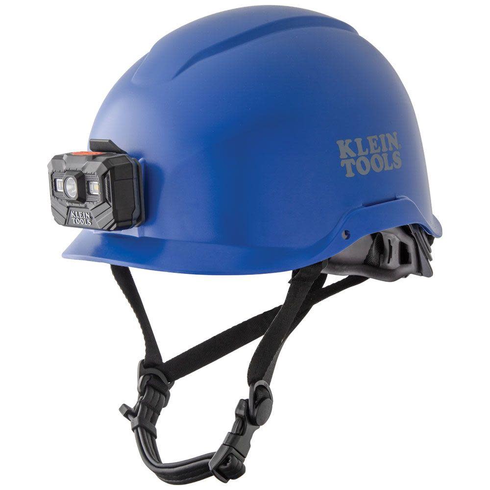 Klein Tools Safety Helmet Non-Vented-Class E with Rechargeable Headlamp Blue 60148 from Klein Tools - Intensery
