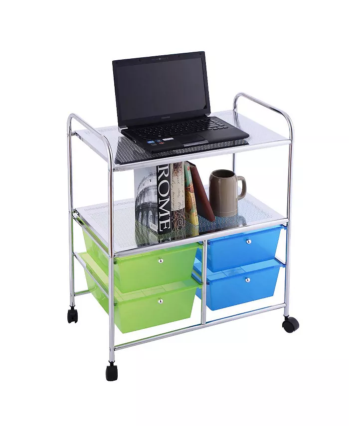 Costway 4 Drawers Rolling Storage Cart Metal Rack Shelf Home Office Furniture 2 Shelves - Intensery
