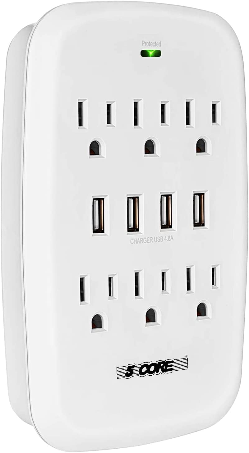 5 Core 6 Outlet Wall Plug Extender with 4 USB Ports (4.8A Total), Multi Plug Outlet Adapter Wall Surge Protector 15A Electrical Outlet Expander with U - Intensery