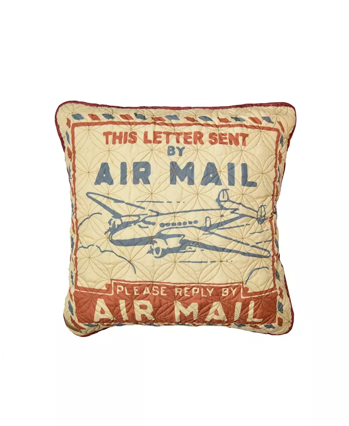 American Heritage Textiles Air Mail Stamp Decorative Pillow， 15