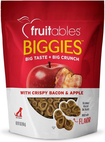 Fruitables Biggies With Real Crispy Bacon and Apple Dog Treats， 16-oz bag - Intensery
