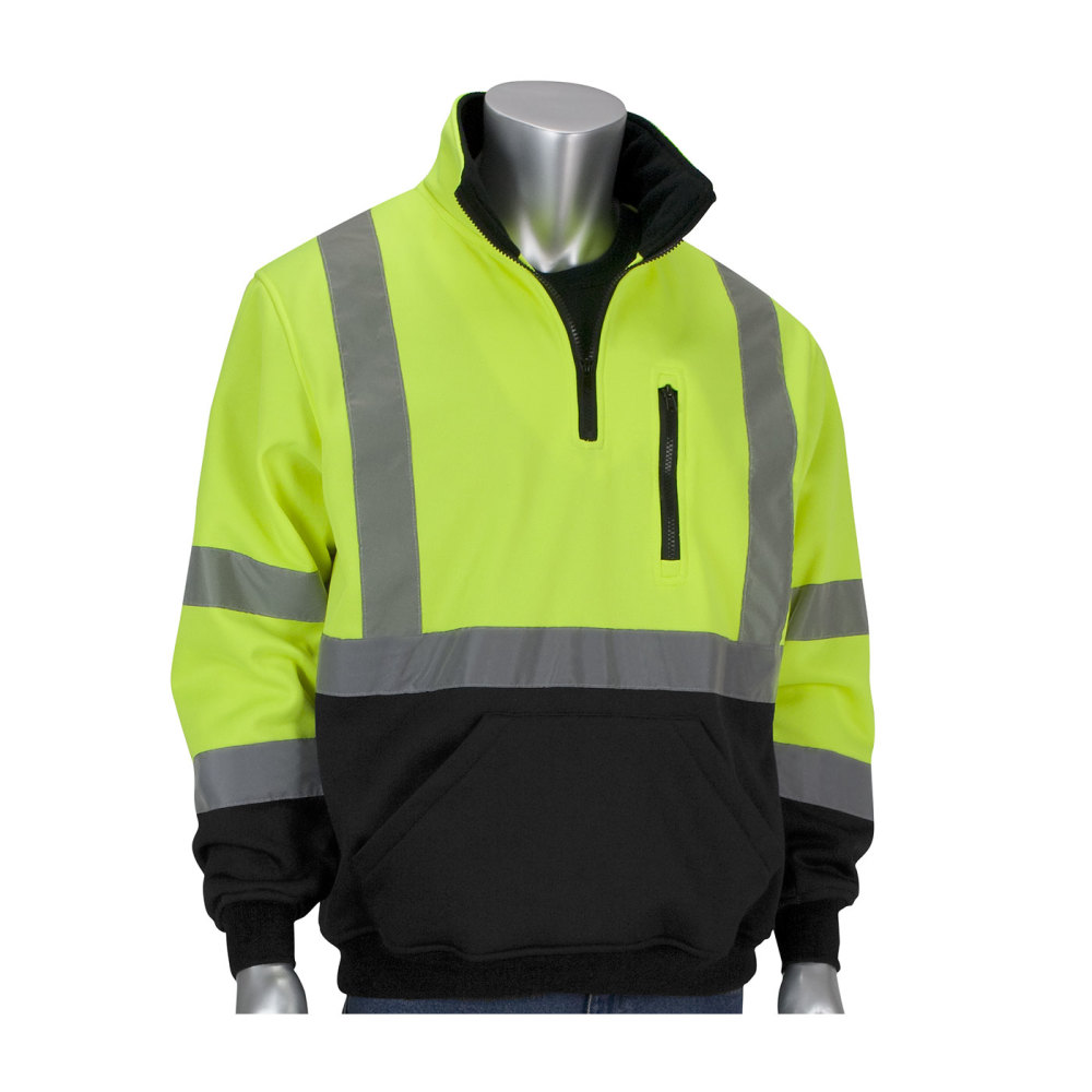 Protective Industrial Products ANSI 1/4 Zip Pullover Sweatshirt Hi Vis Lime Yellow Large - Intensery