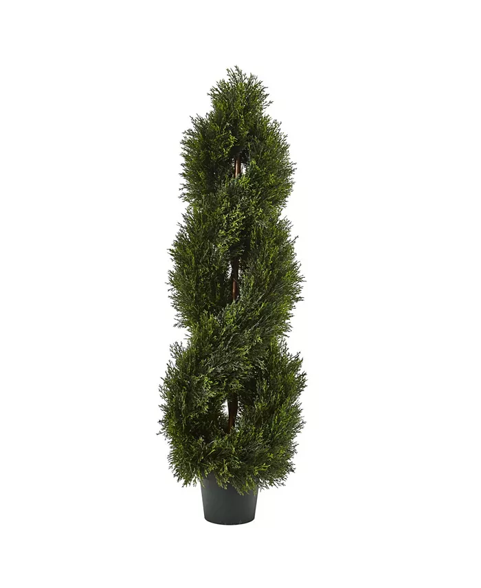 Nearly Natural 4' Double Pond Cypress UV-Resistant Indoor Outdoor 1036-Leaf Spiral Topiary - Intensery