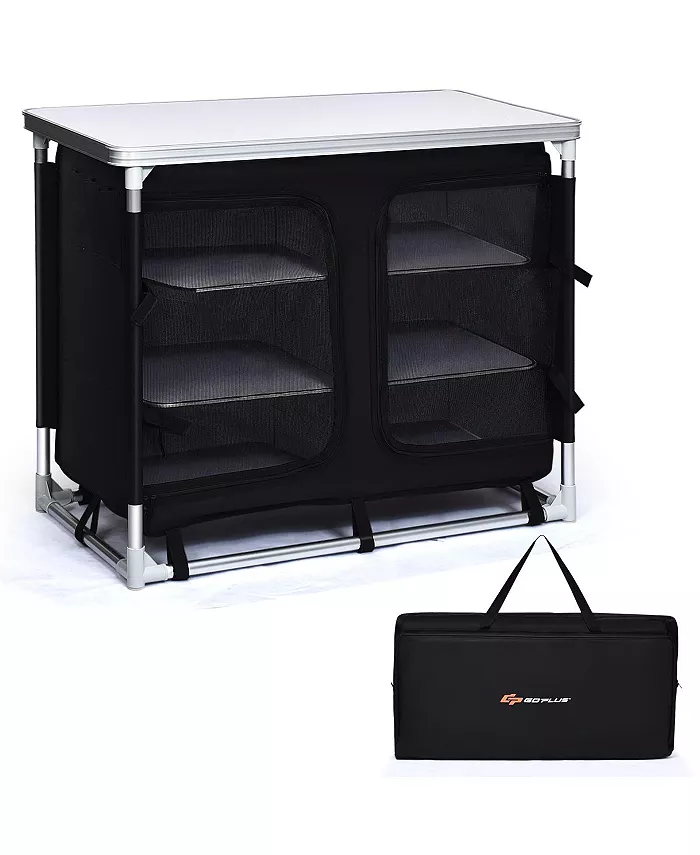 Costway Portable BBQ Aluminum Camping Table Kitchen Cook Station - Intensery