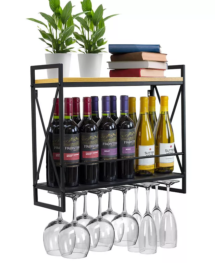 Sorbus 2 Tier Wine Bottle Stemware Glass Rack - Intensery