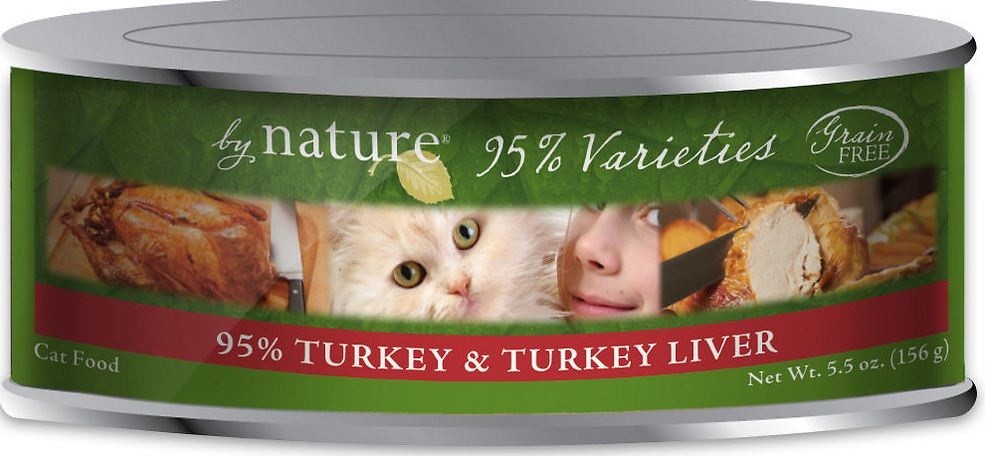 By Nature 95% Varieties Grain Free Turkey and Turkey Liver Canned Cat Food - 5.5 oz， case of 24 - Intensery