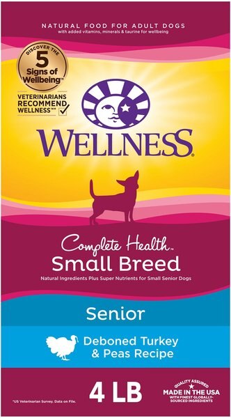 Wellness Small Breed Complete Health Senior Deboned Turkey and Peas Recipe Dry Dog Food - Intensery