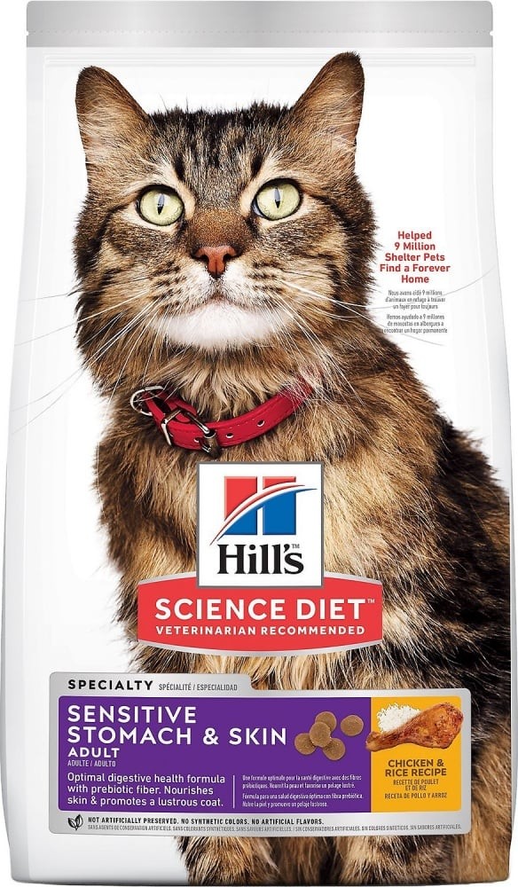 Hill's Science Diet Adult Sensitive Stomach and Skin Chicken and Rice Recipe Dry Cat Food - 3.5 lb Bag - Intensery