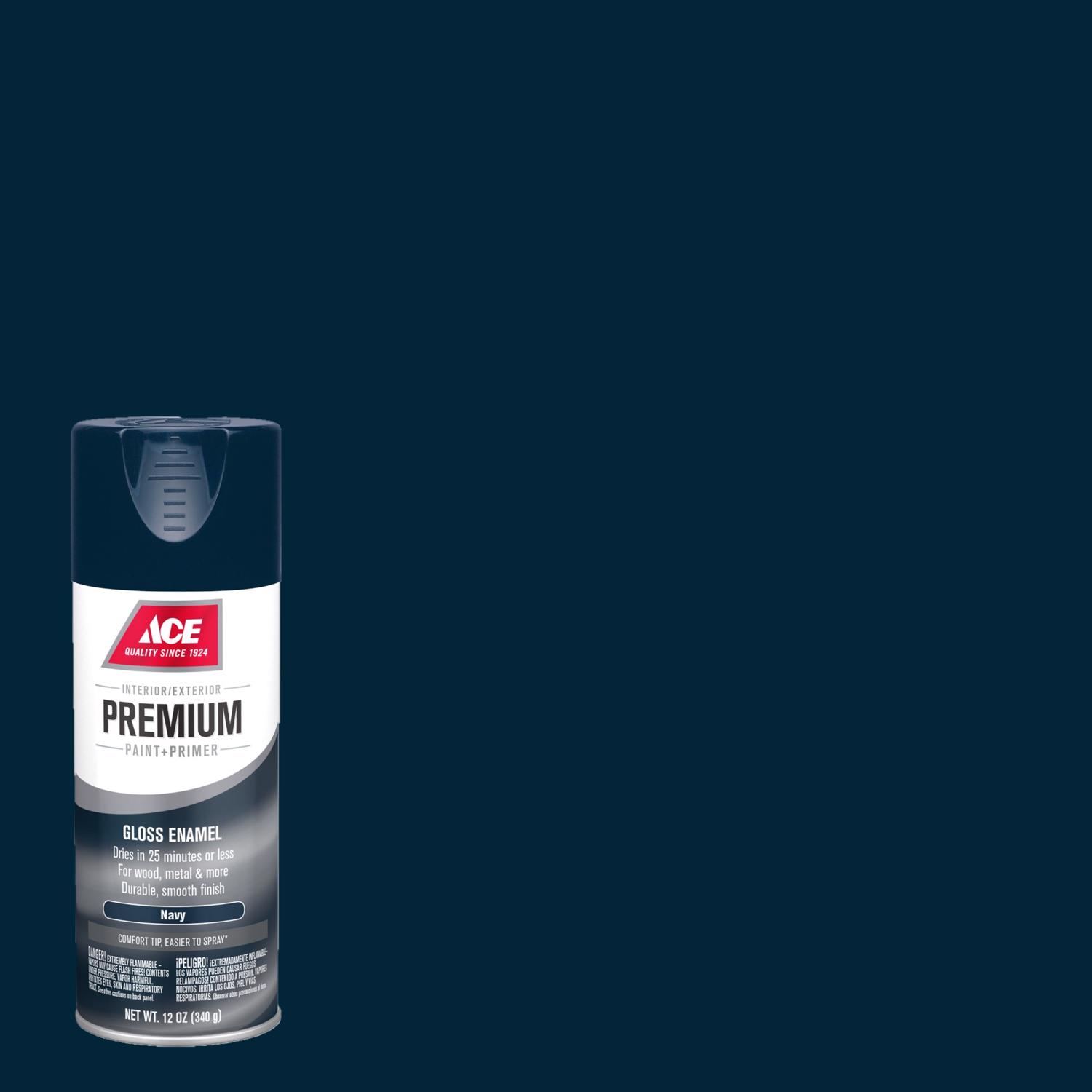 Ace Premium Gloss Navy Paint + Primer Enamel Spray 12 oz - Intensery