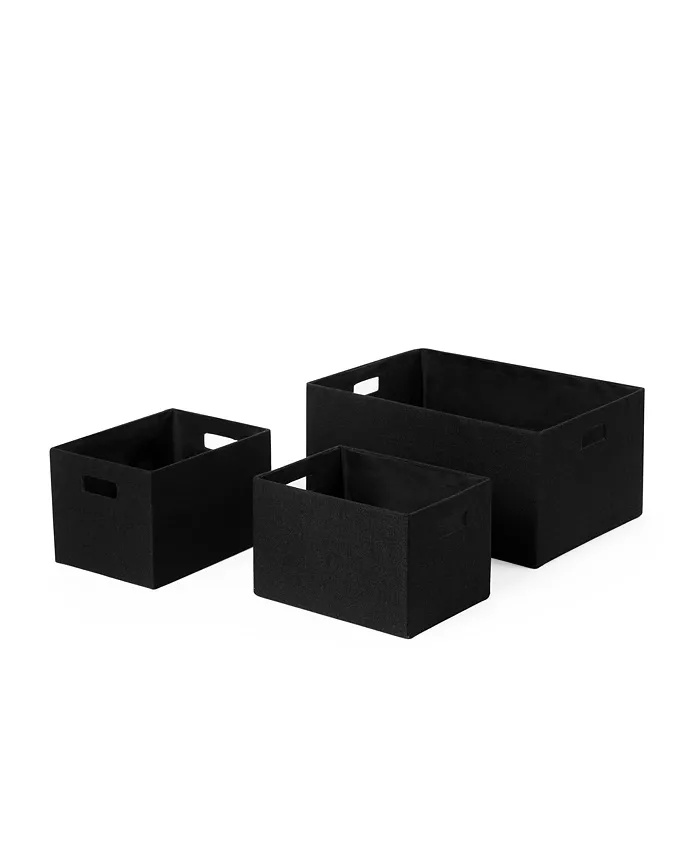 Baum Linen Look Covered Cardboard Rectangle Storage Bins， Set of 3 - Intensery