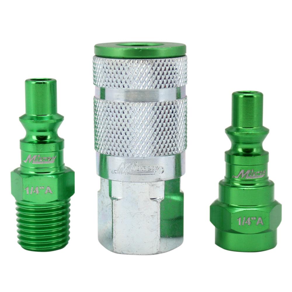 ColorFit® by Milton® S-303AKIT Coupler and Plug Kit- (A-Style， Green)1/4 NPT， (3-Piece) - Intensery