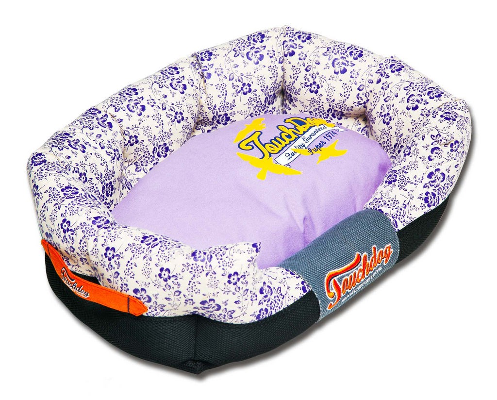 Touchdog Floral-Galore Ultra-Plush Rectangular Rounded Designer Dog Bed in Lavender Purple， Cream White (Large) - Pet Life PB48PLLG - Intensery