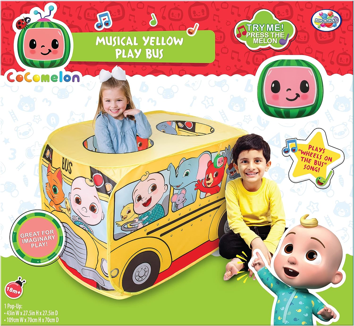 Sunny Days Entertainment Musical Yellow School Bus Pop Up Tent CoComelon - Intensery