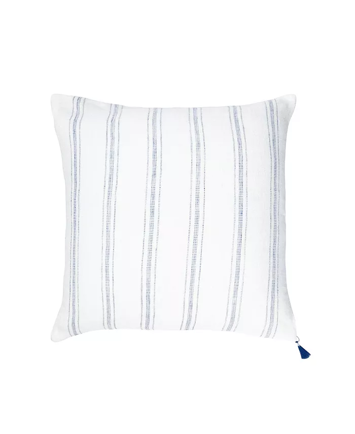 Anaya Home White With Blue Stripes Linen Down Throw Pillow - Intensery