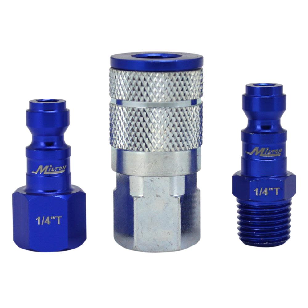 ColorFit® by Milton® S-303TKIT Coupler and Plug Kit(T-Style， Blue)1/4 NPT， (3-Piece) - Intensery