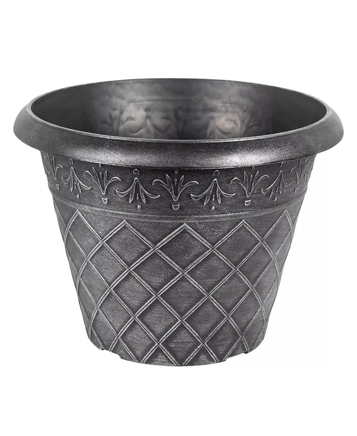 Garden Elements Outdoor Diamond Banded Plastic Planter Silver 14.75 Inches - Intensery